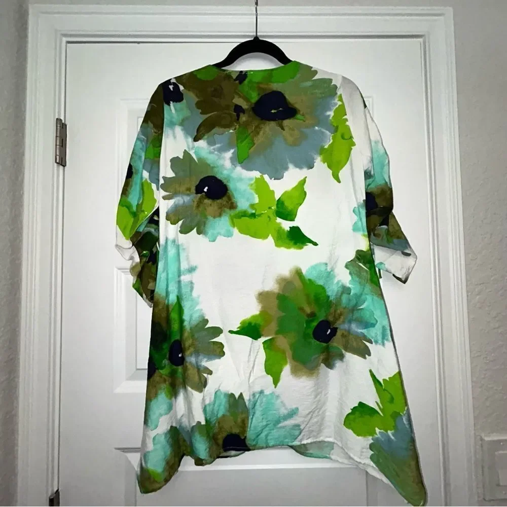 IC by CONNIE K Floral Print Ruched Tie Sleeve 3/4 Button Front Blouse Shirt Top